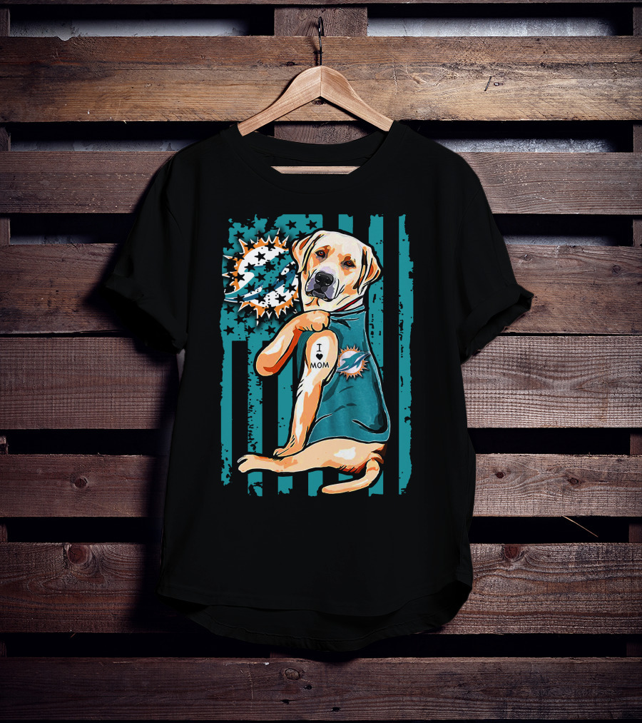 Labrador Retriever I Heart Mom Miami Dolphins Flag T-Shirt