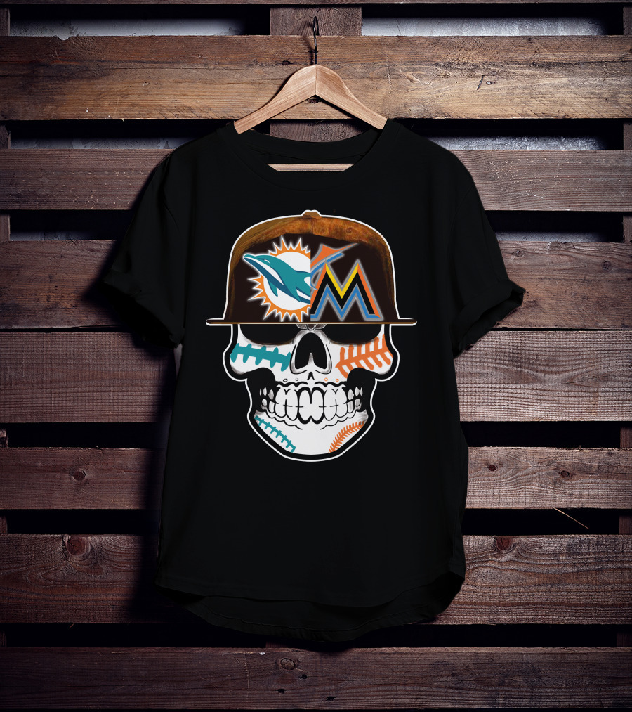 Miami Dolphins Marlins Skull Cap T-Shirt