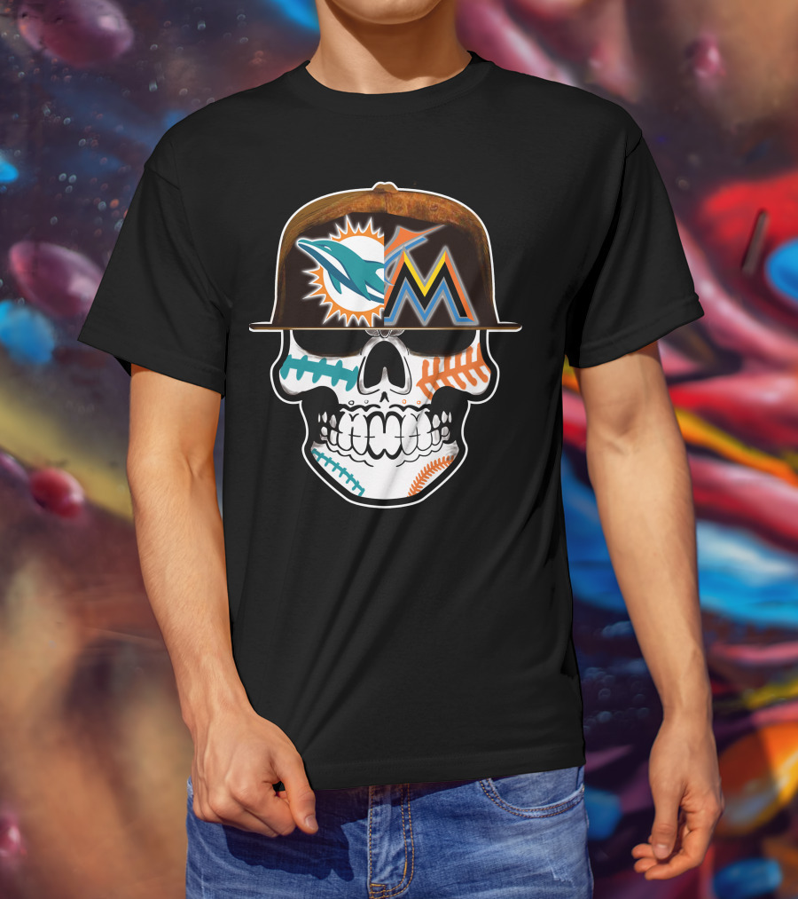 Miami Dolphins Marlins Skull Cap T-Shirt