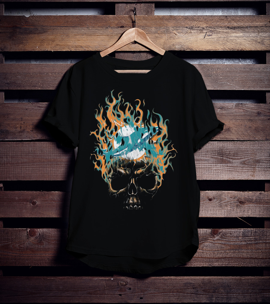 Miami Dolphins Flaming Skull Logo 38 T-Shirt