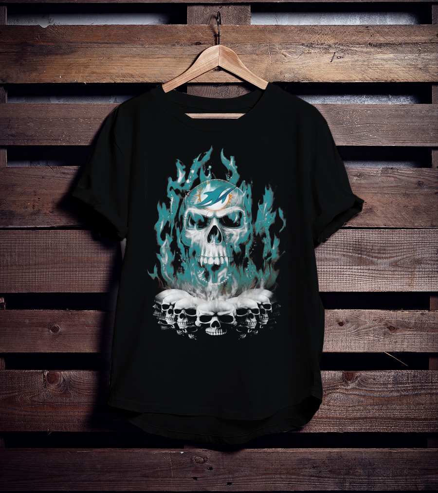 Miami Dolphins Flaming Skulls T-Shirt