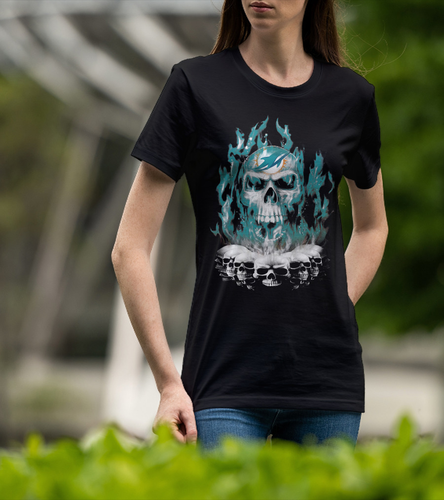 Miami Dolphins Flaming Skulls T-Shirt