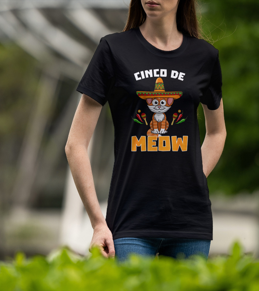 Cinco De Meow Cat Sombrero Maracas Peppers Fiesta T-Shirt