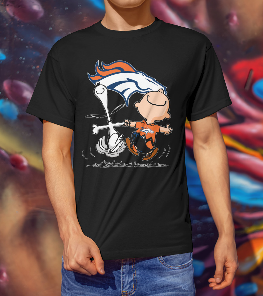 Snoopy Charlie Brown Dancing With Denver Broncos T-Shirt