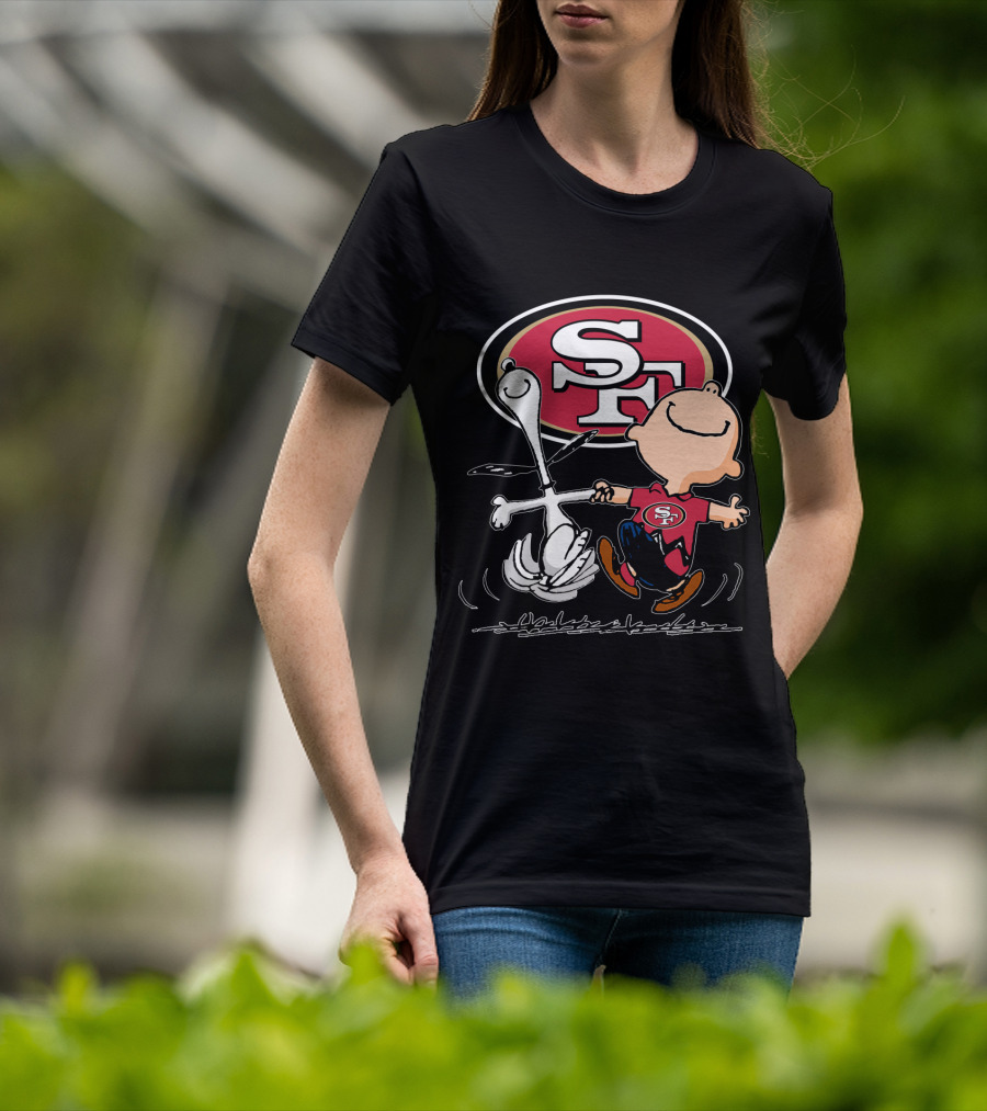 Snoopy And Charlie Brown Dancing With San Francisco 49ers SF T-Shirt