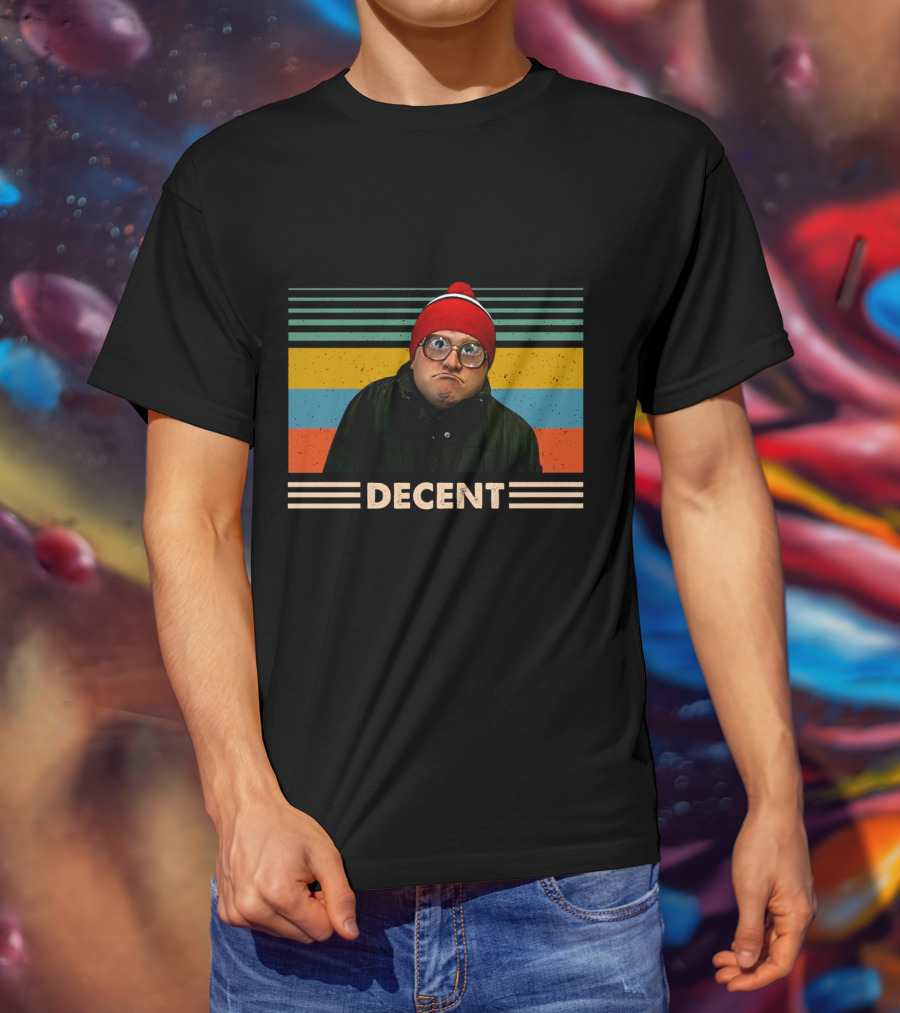 DEcent Retro Stripes Red Beanie Glasses Character T-Shirt