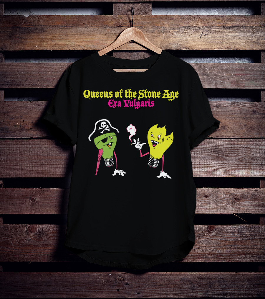 Queens Of The Stone Age Era Vulgaris Smoking Light Bulb And Pirate Character T-Shirt