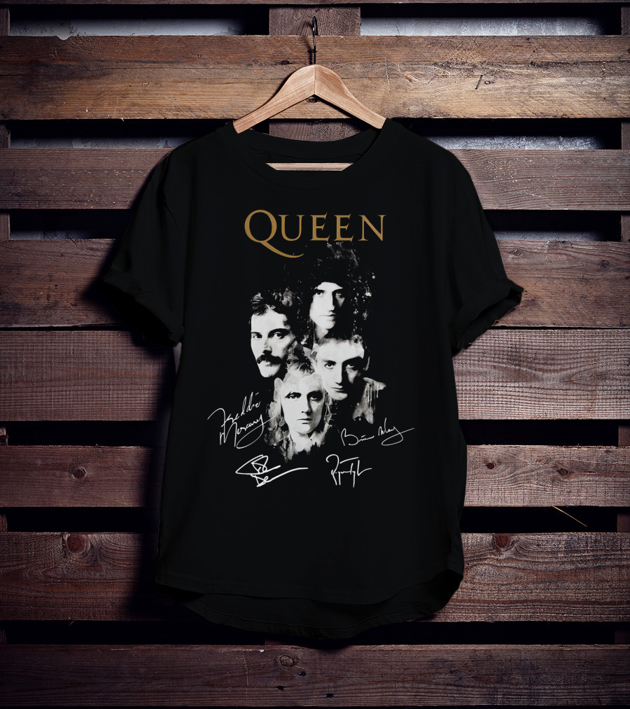 Queen Band Signatures Freddie Mercury Brian May 148 T-Shirt