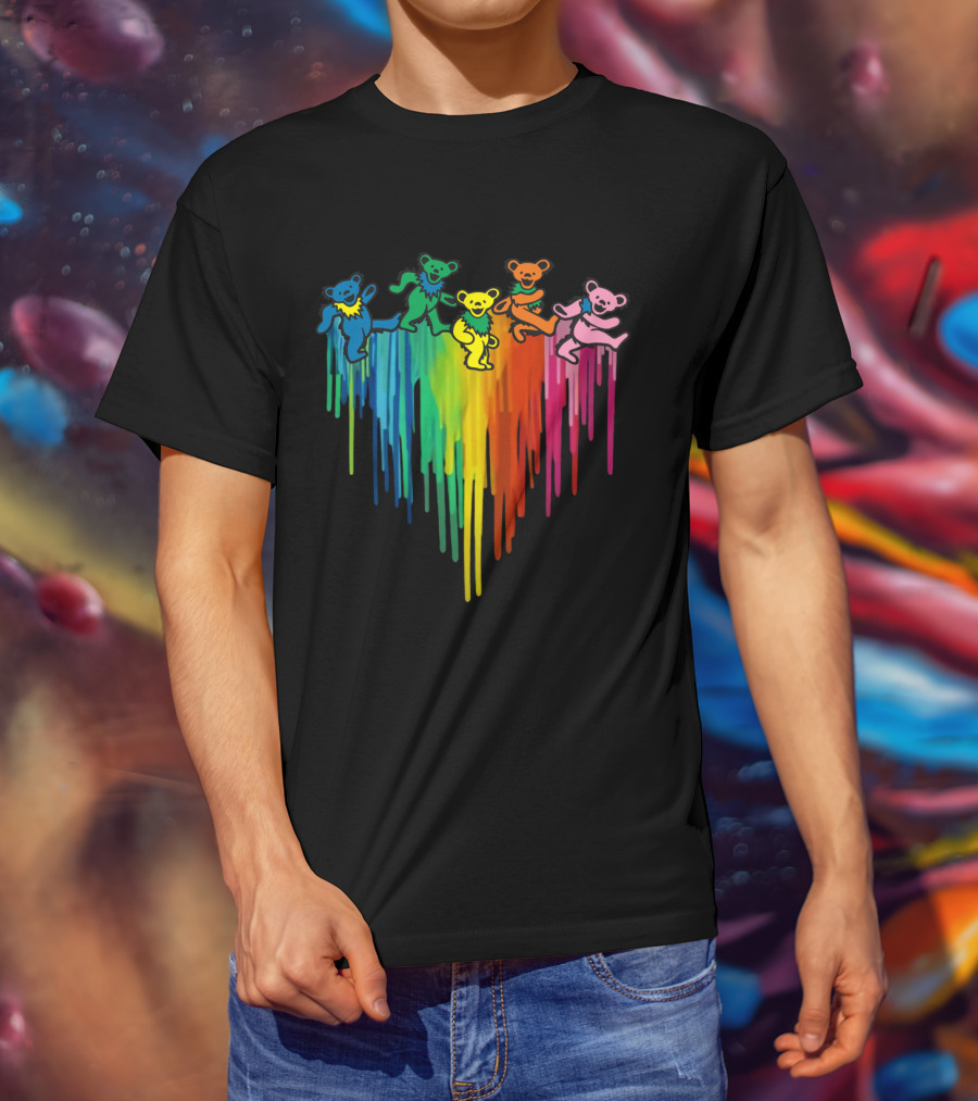 Grateful Dead Dancing Bear Rainbow Drip T-Shirt
