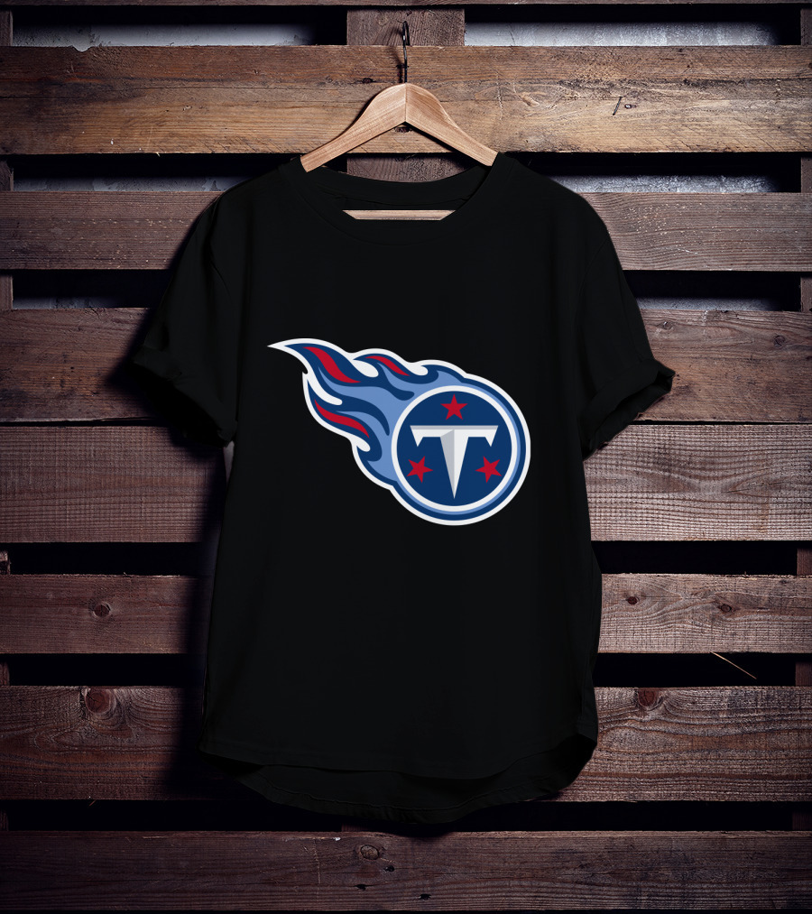 Tennessee Titans Logo Iconic Emblem Blue And Red Flames T-Shirt