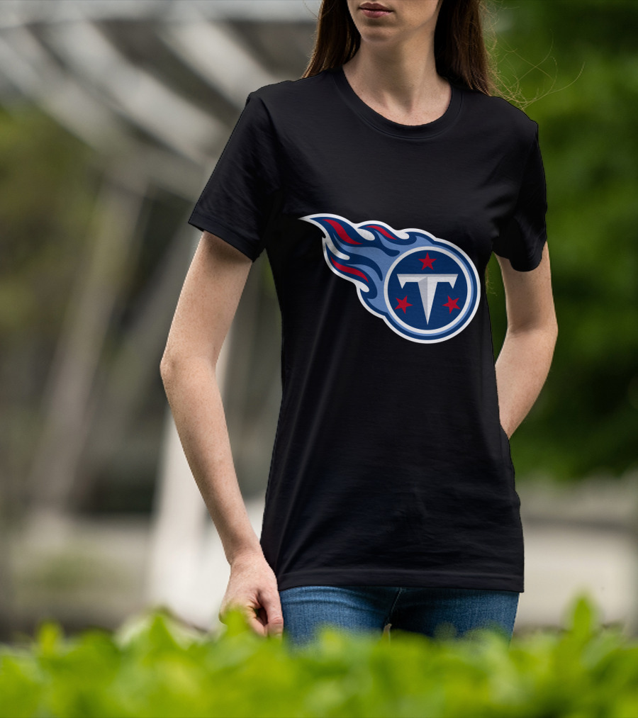 Tennessee Titans Logo Iconic Emblem Blue And Red Flames T-Shirt