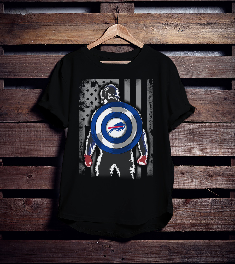 Buffalo Bills Captain America Flag Shield T-Shirt