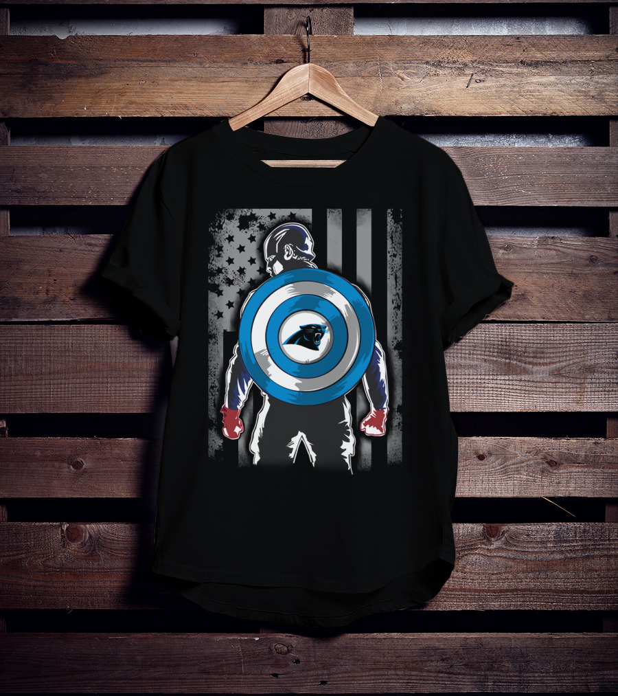 Carolina Panthers Captain America Shield Flag Stars T-Shirt