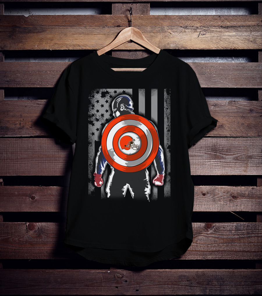 Cleveland Browns Captain America Shield USA Flag Backdrop T-Shirt