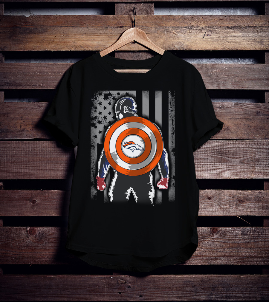 Denver Broncos Captain America Shield Flag T-Shirt