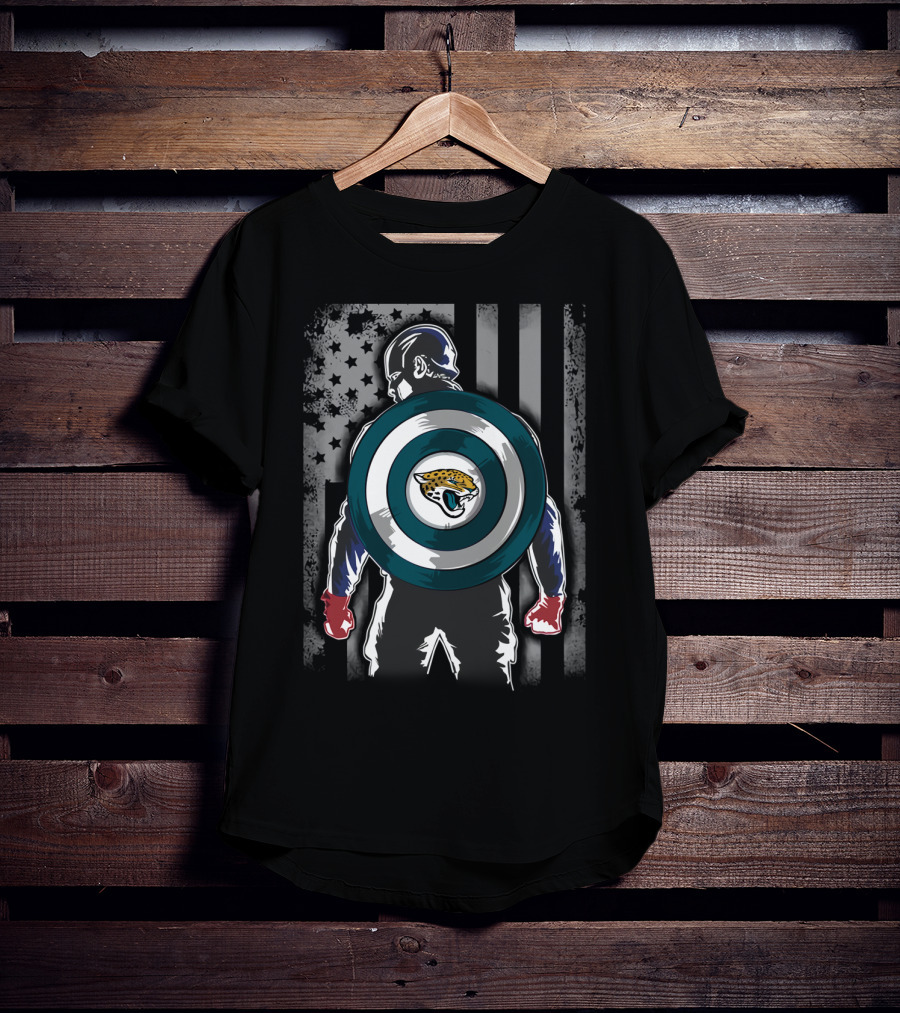 Jacksonville Jaguars Captain America USA Flag Shield T-Shirt