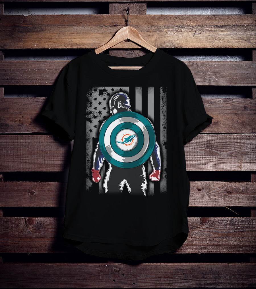 Miami Dolphins NFL Captain America Shield USA Flag T-Shirt