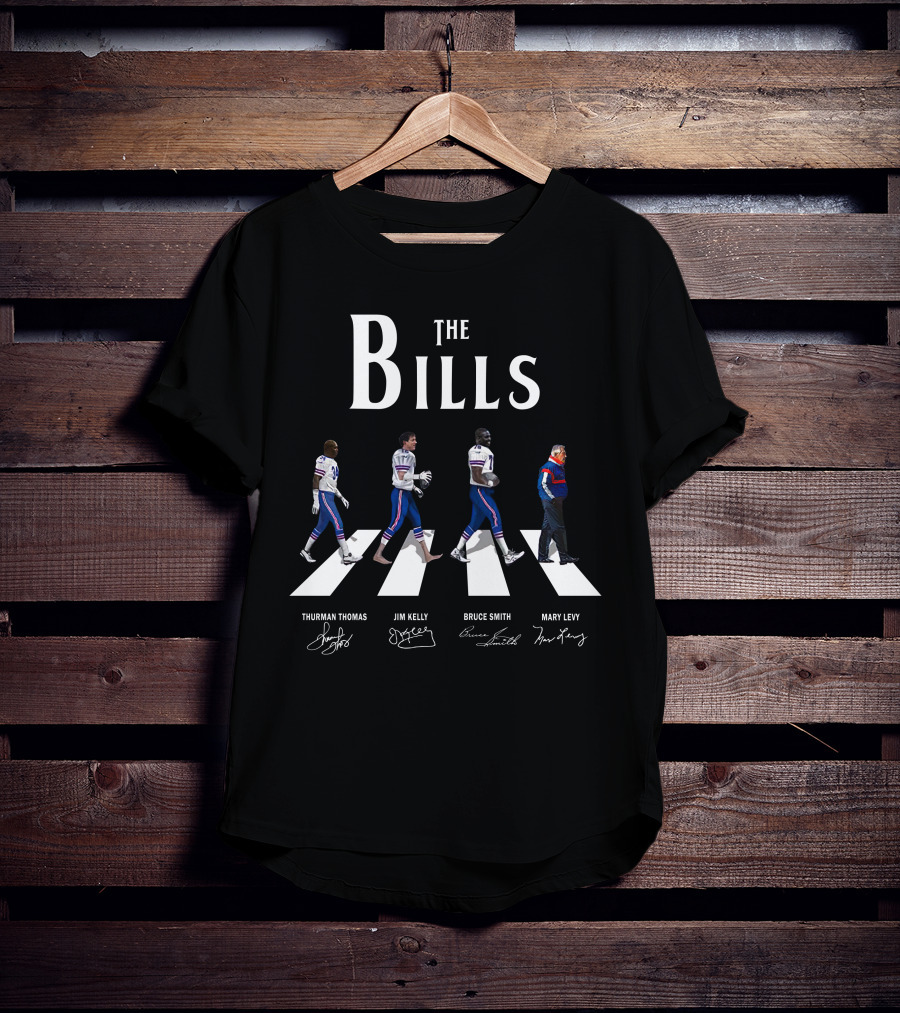 The Bills Abbey Road Thurman Thomas Jim Kelly Bruce Smith Marv Levy Signatures T-Shirt
