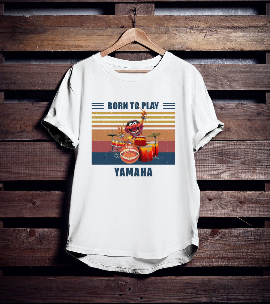 Born To Play Drum Yamaha With Animal Muppet Drummer Retro Stripes T-Shirt