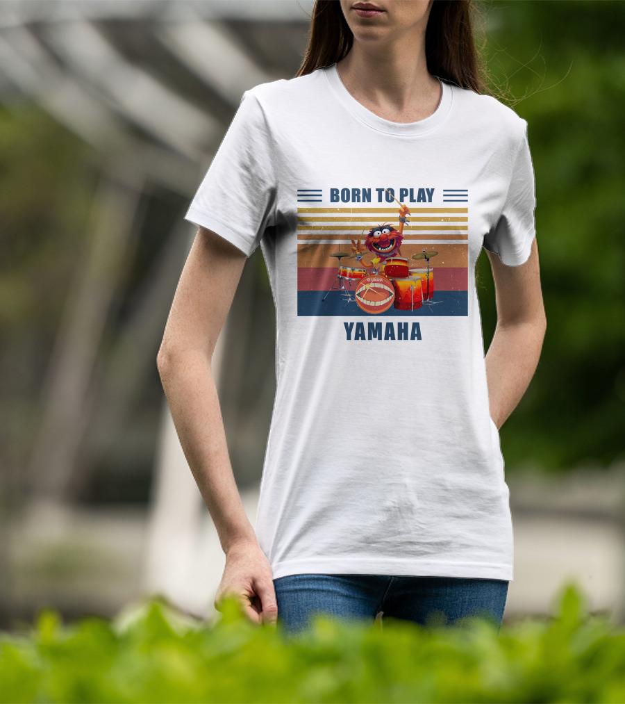 Born To Play Drum Yamaha With Animal Muppet Drummer Retro Stripes T-Shirt