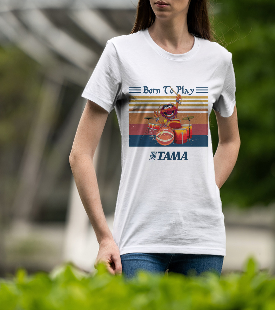 Born To Play TAMA Drum Set With Enthusiastic Drumming Character T-Shirt