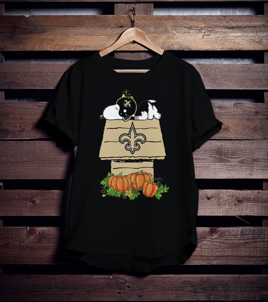 New Orleans Saints Snoopy Doghouse Pumpkin Patch T-Shirt
