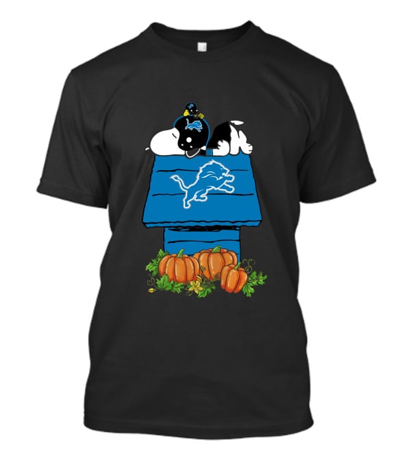 Detroit Lions Snoopy Pumpkin Halloween Peanuts Football Charlie Brown Doghouse T-Shirt