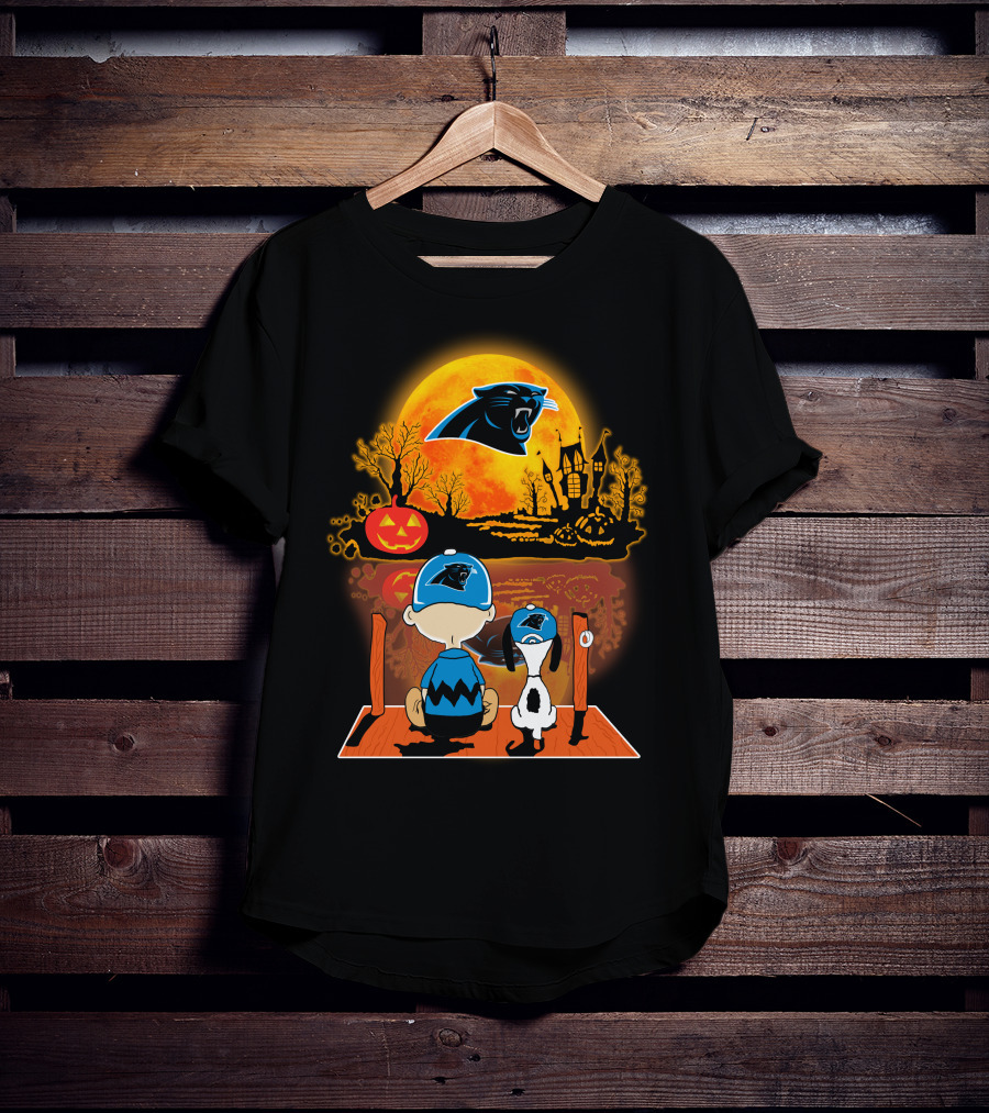 Carolina Panthers Snoopy Charlie Brown Halloween Pumpkin Nightfall T-Shirt