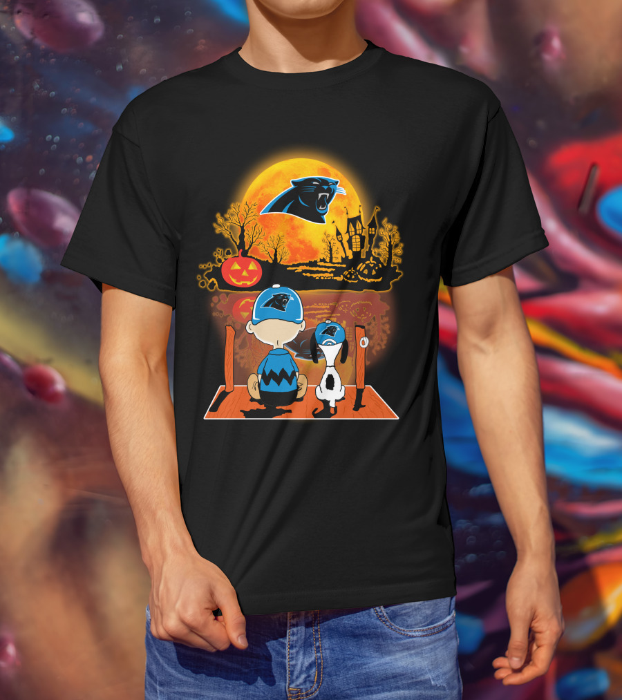 Carolina Panthers Snoopy Charlie Brown Halloween Pumpkin Nightfall T-Shirt