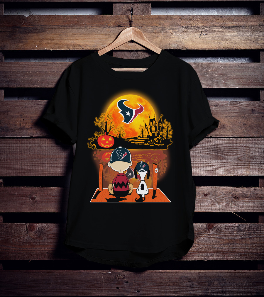 Houston Texans Snoopy And Charlie Brown Halloween Pumpkin Moon T-Shirt