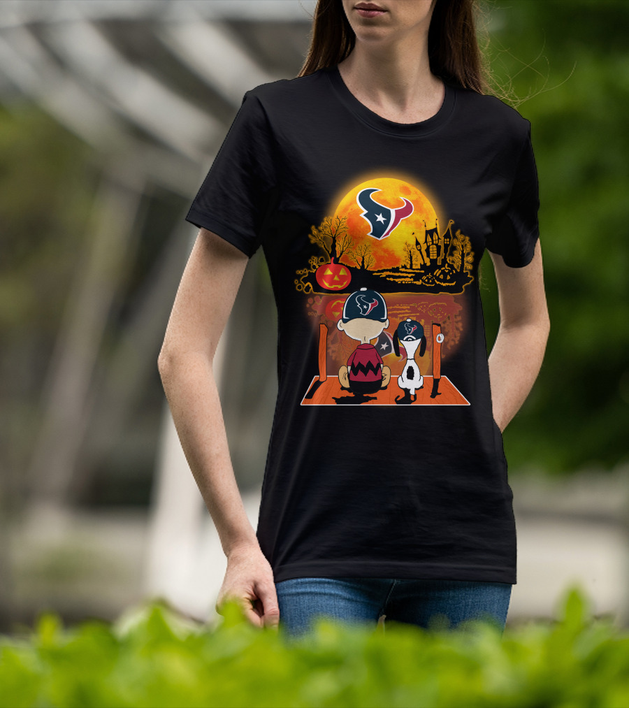 Houston Texans Snoopy And Charlie Brown Halloween Pumpkin Moon T-Shirt
