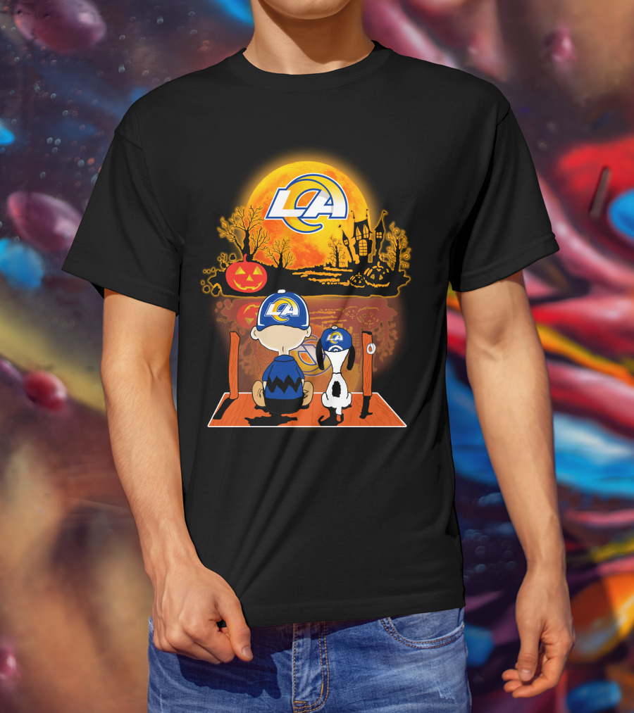 Los Angeles Rams Snoopy Charlie Brown Halloween Pumpkin Moon T-Shirt