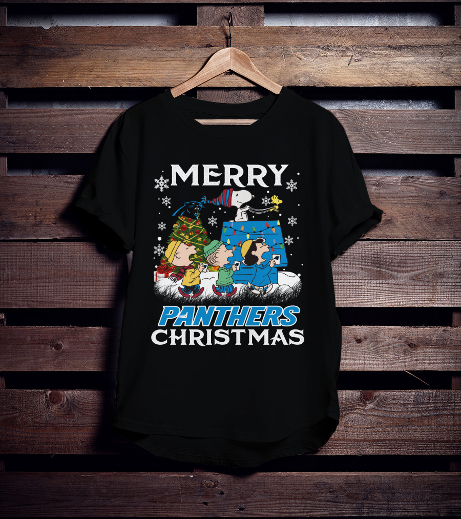 Merry Panthers Christmas Snoopy And Friends Holiday Scene T-Shirt