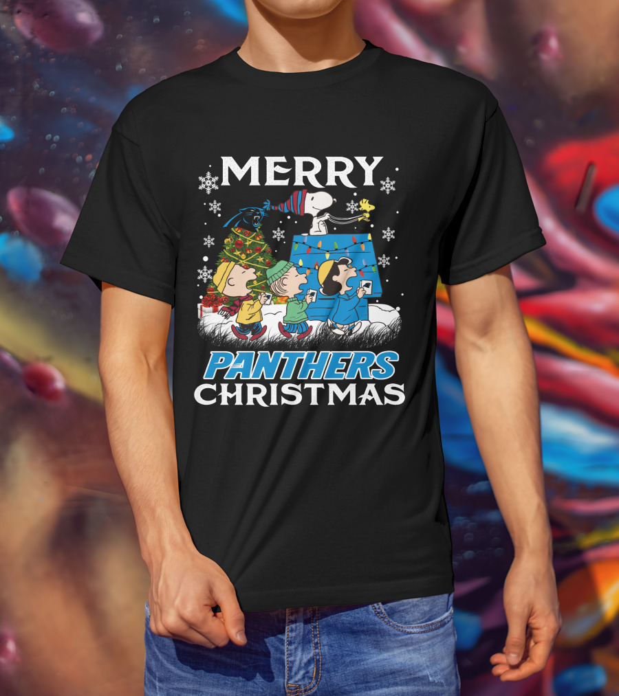 Merry Panthers Christmas Snoopy And Friends Holiday Scene T-Shirt