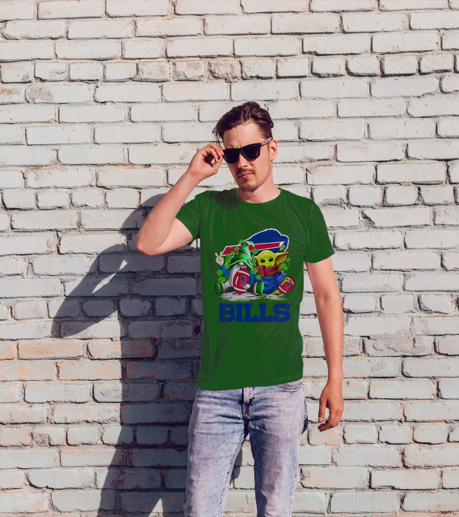Buffalo Bills St. Patrick's Day Football With Green Gnome And Child Figure T-Shirt