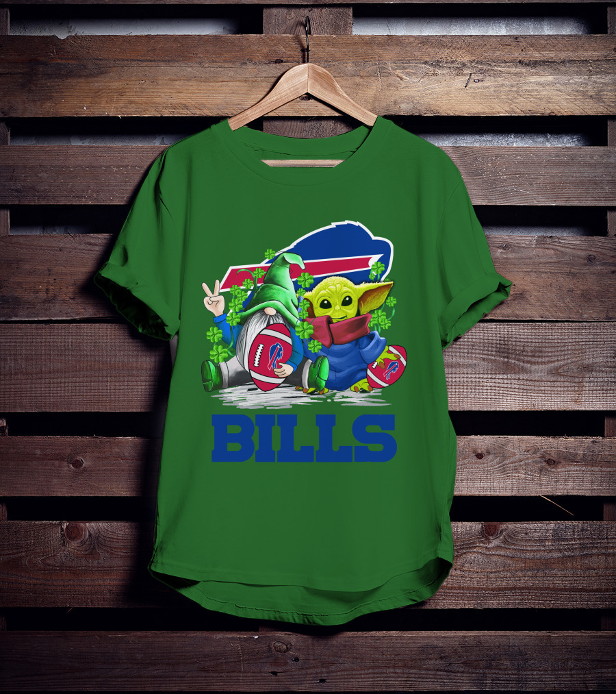 Buffalo Bills St. Patrick's Day Football With Green Gnome And Child Figure T-Shirt