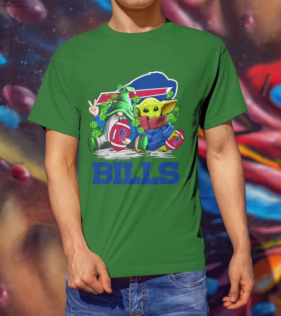 Buffalo Bills St. Patrick's Day Football With Green Gnome And Child Figure T-Shirt