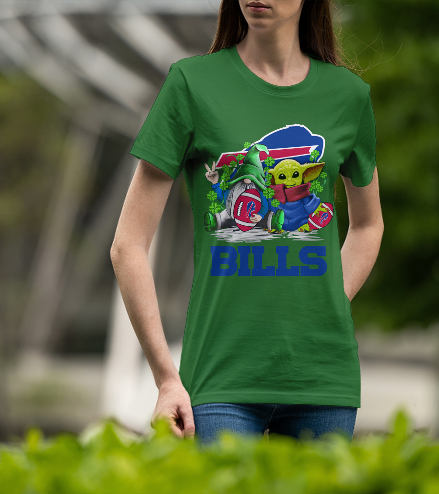 Buffalo Bills St. Patrick's Day Football With Green Gnome And Child Figure T-Shirt