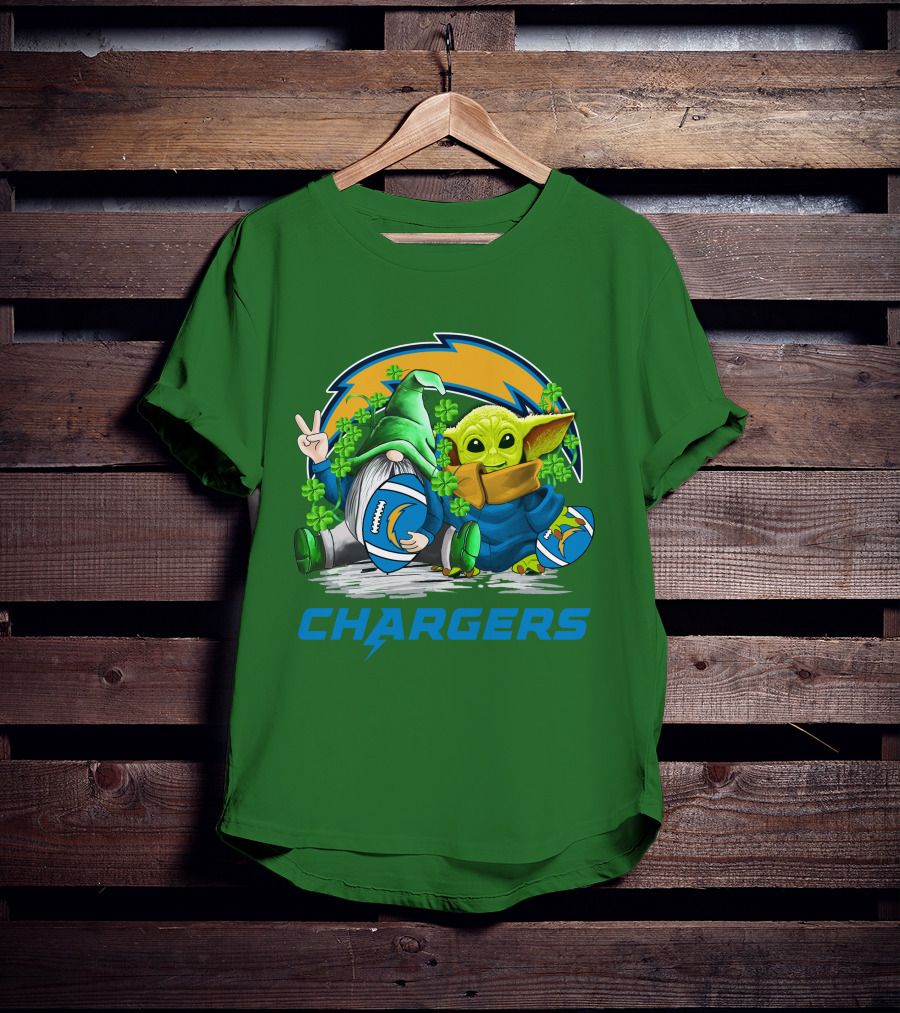Los Angeles Chargers St. Patrick’s Day Football Gnome And Baby Alien T-Shirt