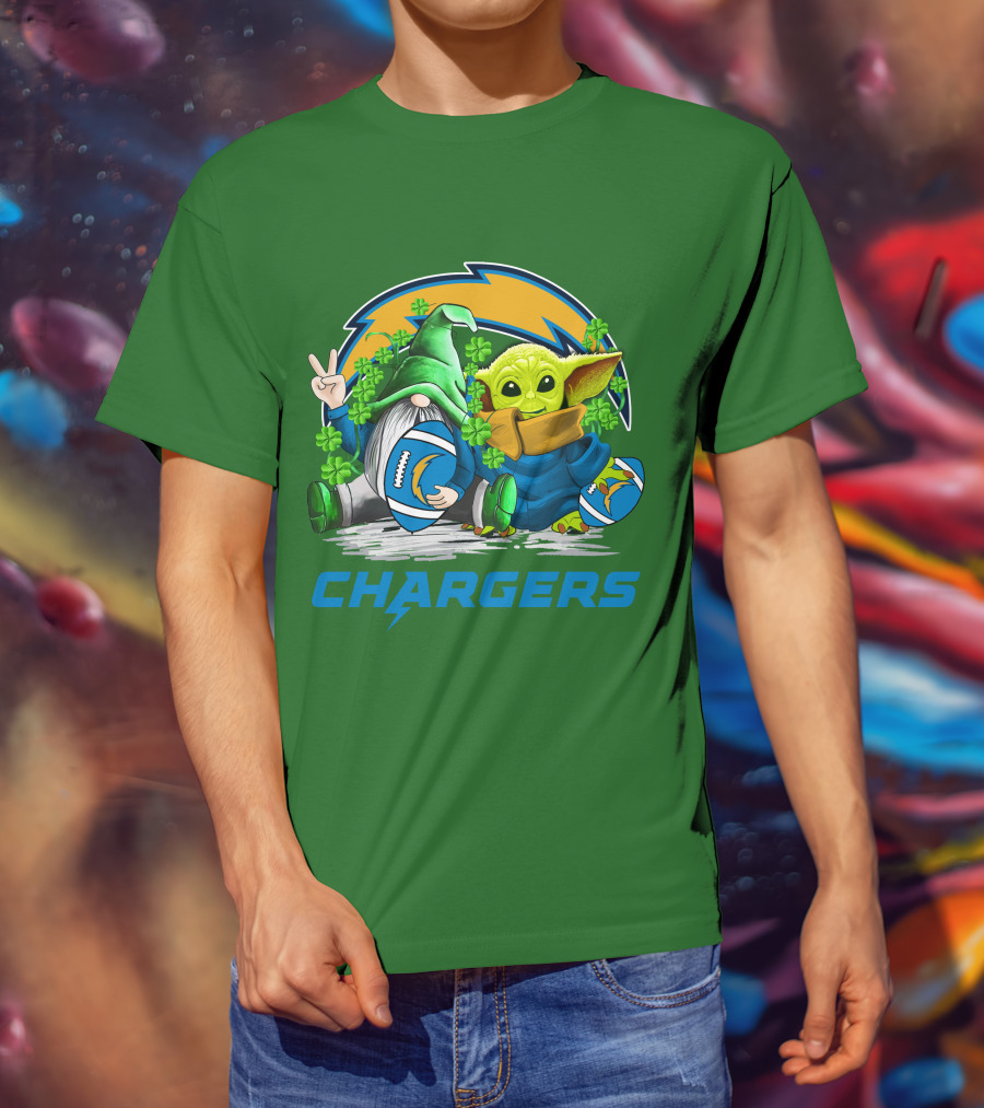 Los Angeles Chargers St. Patrick’s Day Football Gnome And Baby Alien T-Shirt