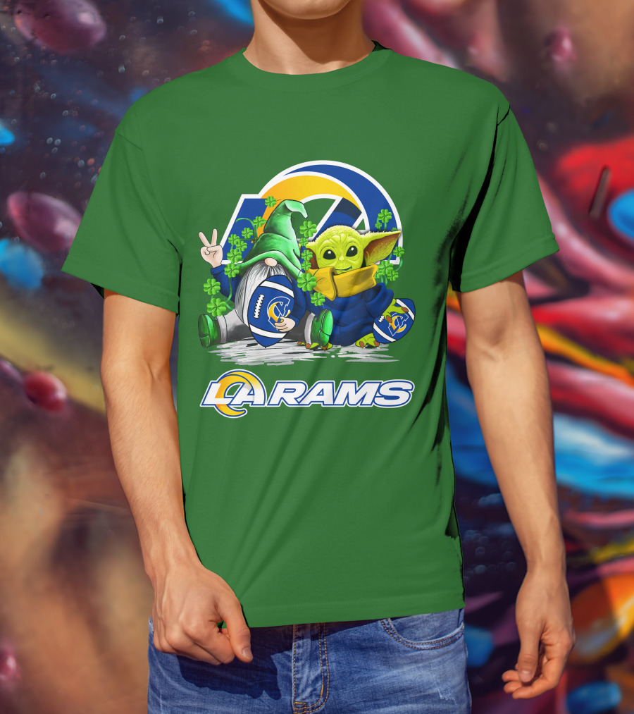 LA Rams Football St. Patrick's Day Gnome And Baby Alien T-Shirt