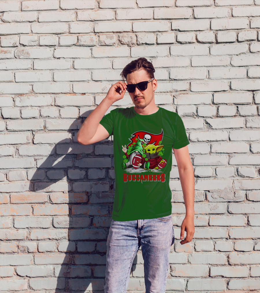 Buccaneers St. Patrick's Day With Gnome And Baby Alien Football T-Shirt