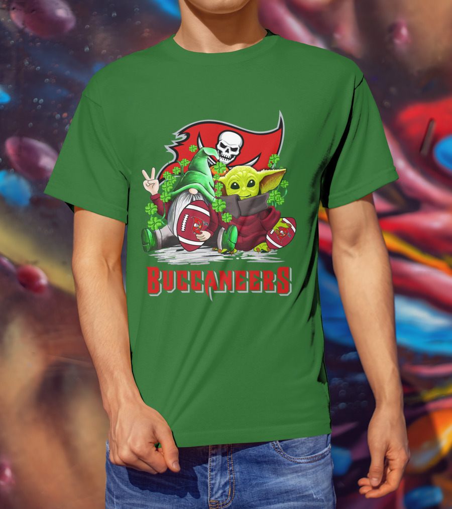 Buccaneers St. Patrick's Day With Gnome And Baby Alien Football T-Shirt