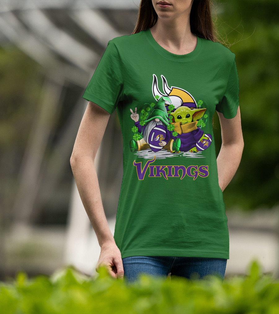 Vikings St. Patrick's Day Gnome And Green Alien With Football T-Shirt