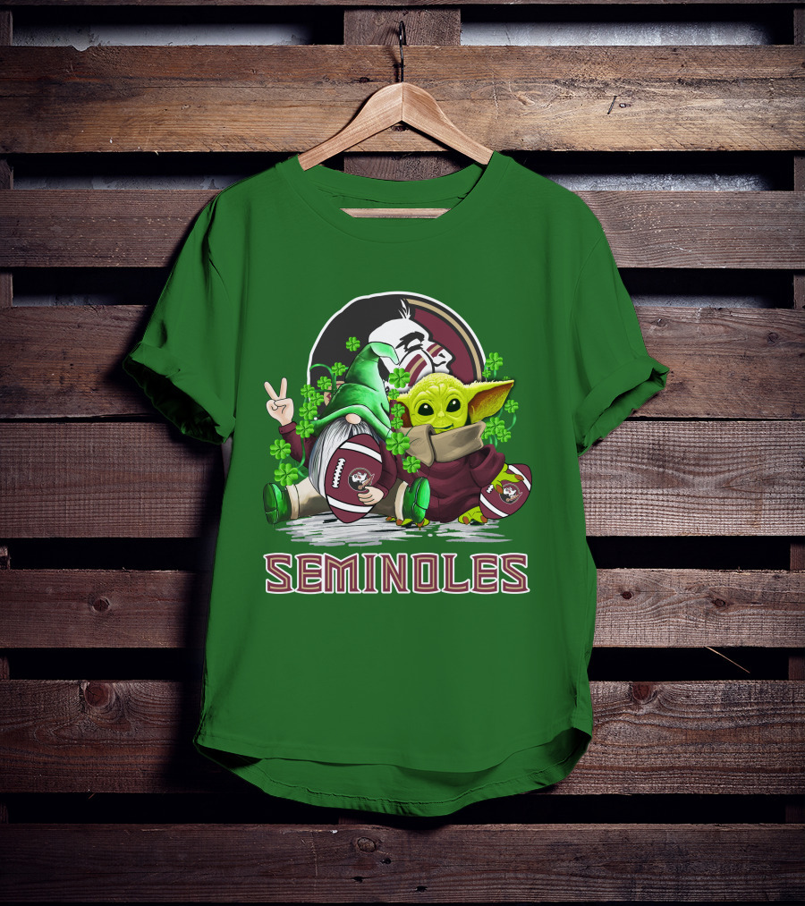 Florida State Seminoles Football Happy Patrick's Day Cute Green Baby Yoda Gnome T-Shirt
