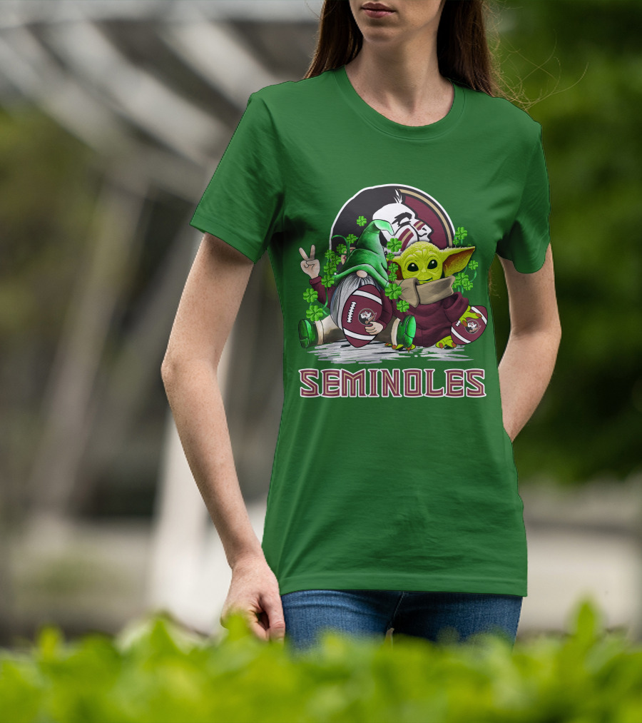 Florida State Seminoles Football Happy Patrick's Day Cute Green Baby Yoda Gnome T-Shirt