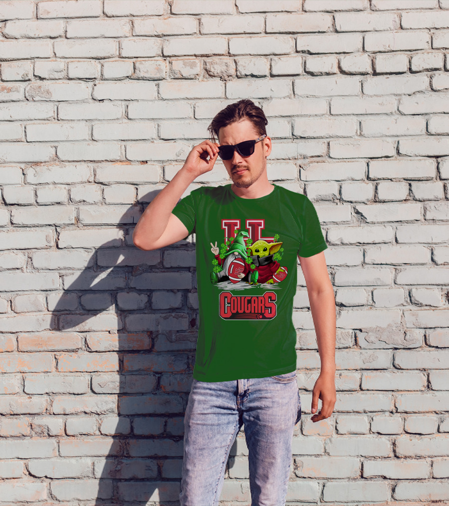Houston Cougars St. Patrick's Day Football With Gnome And Green Character T-Shirt