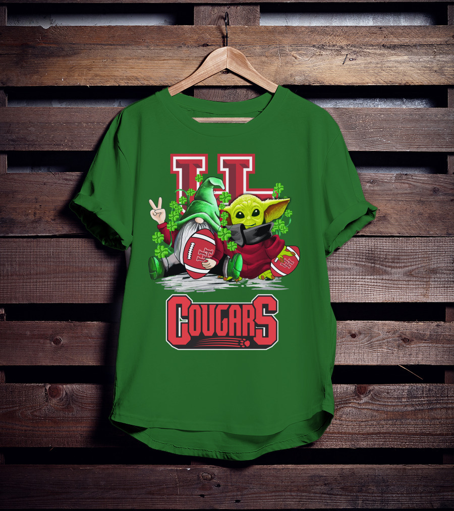 Houston Cougars St. Patrick's Day Football With Gnome And Green Character T-Shirt