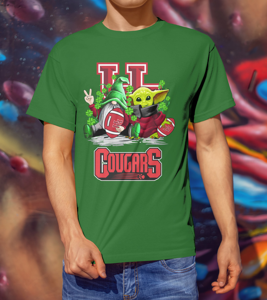 Houston Cougars St. Patrick's Day Football With Gnome And Green Character T-Shirt