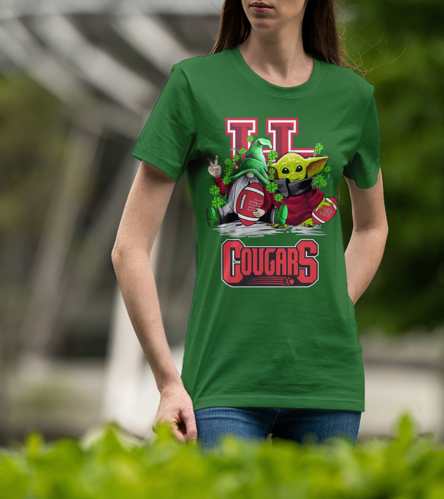 Houston Cougars St. Patrick's Day Football With Gnome And Green Character T-Shirt
